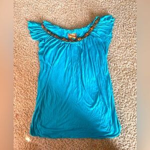Blue Women's Top with beautiful beaded design on neck #7